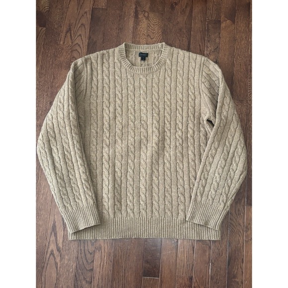 J.CREW Other - J Crew Handknit Lambswool Sweater Men XL Brown Cable Knit Heavy Fisherman Chunky